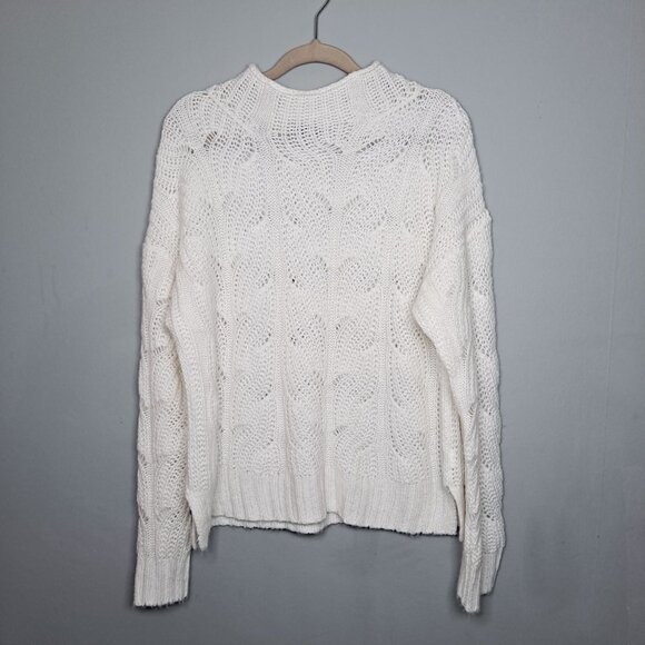 J Crew Pointelle Cable Mock Neck Sweater Creamy White Large Super Soft - Picture 8 of 10